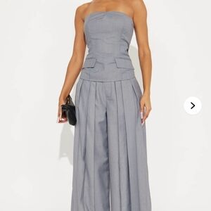 Elegant Gray Strapless Pants Set